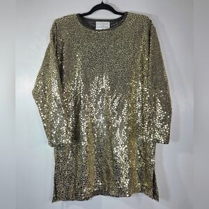 VNT KATHLEEN USHERWOOD FOR SAKS FIFTH AVENUE GOLD METALIC SEQUIN TUNIC.